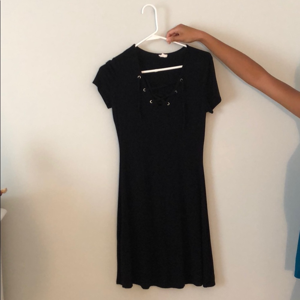 long, black lace up dress